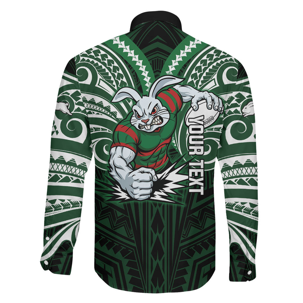 Custom South Sydney Rabbitohs Rugby Family Matching Mermaid Dress and Hawaiian Shirt Rabbit Warrior Polynesia Islander Rugby Mascot