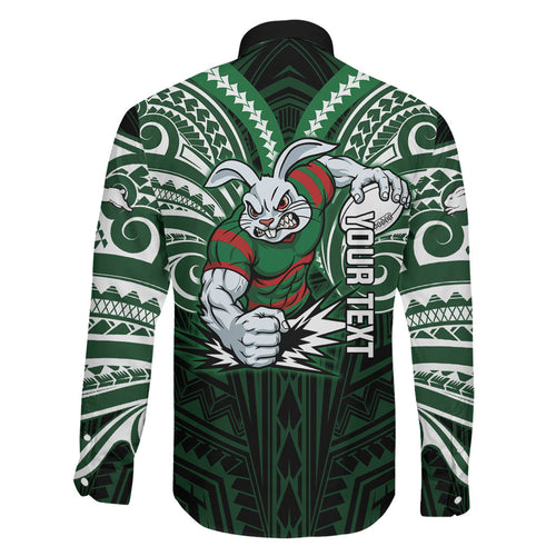 Custom South Sydney Rabbitohs Rugby Family Matching Mermaid Dress and Hawaiian Shirt Rabbit Warrior Polynesia Islander Rugby Mascot
