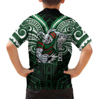 Custom South Sydney Rabbitohs Rugby Family Matching Off Shoulder Maxi Dress and Hawaiian Shirt Rabbit Warrior Polynesia Islander Rugby Mascot
