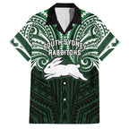 Custom South Sydney Rabbitohs Rugby Family Matching Off Shoulder Maxi Dress and Hawaiian Shirt Rabbit Warrior Polynesia Islander Rugby Mascot