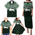 Custom South Sydney Rabbitohs Rugby Family Matching Puletasi and Hawaiian Shirt Rabbit Warrior Polynesia Islander Rugby Mascot