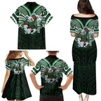 Custom South Sydney Rabbitohs Rugby Family Matching Puletasi and Hawaiian Shirt Rabbit Warrior Polynesia Islander Rugby Mascot
