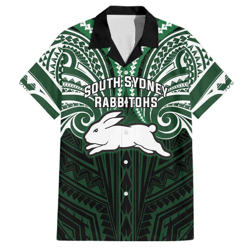 Custom South Sydney Rabbitohs Rugby Family Matching Puletasi and Hawaiian Shirt Rabbit Warrior Polynesia Islander Rugby Mascot