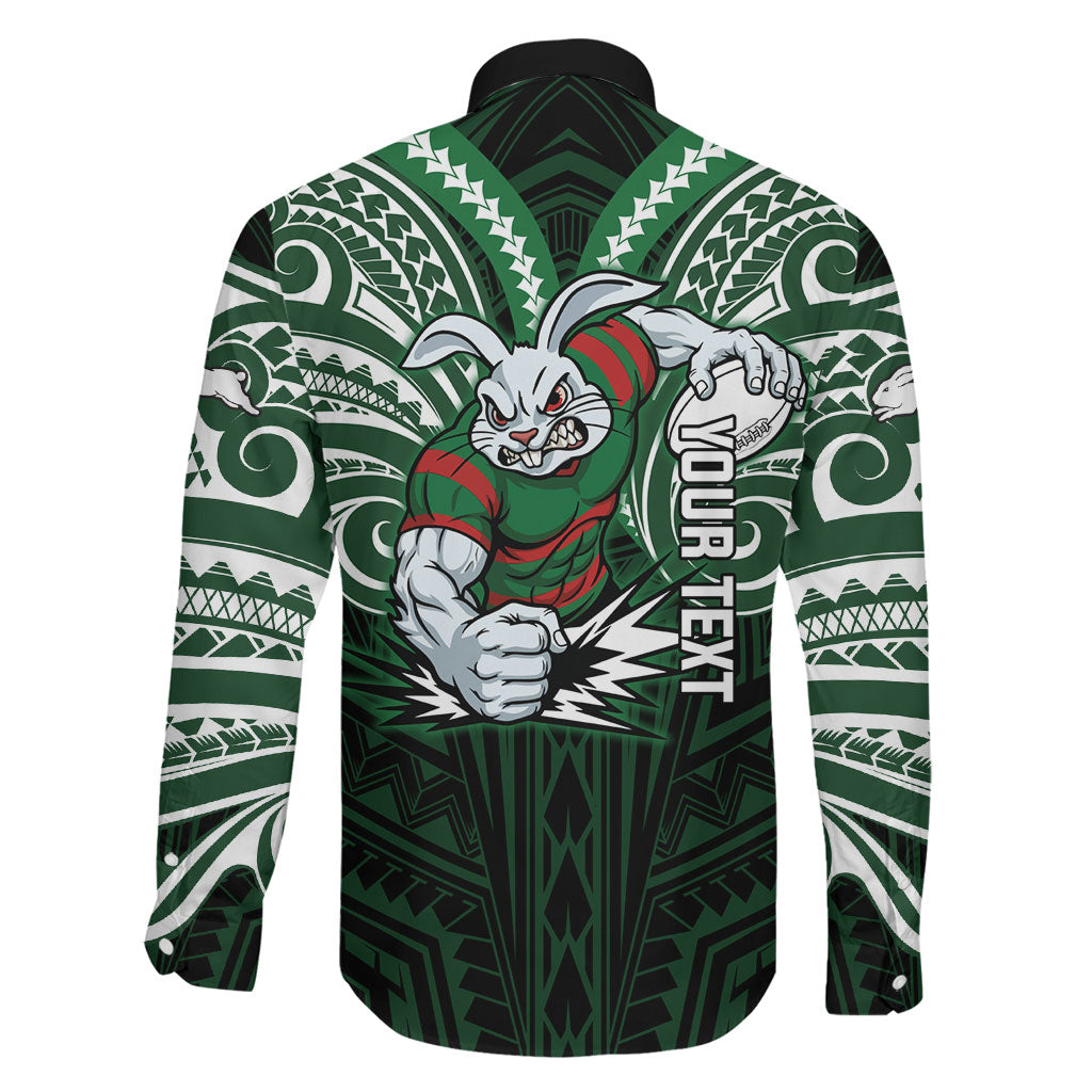 Custom South Sydney Rabbitohs Rugby Family Matching Puletasi and Hawaiian Shirt Rabbit Warrior Polynesia Islander Rugby Mascot