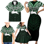 Custom South Sydney Rabbitohs Rugby Family Matching Short Sleeve Bodycon Dress and Hawaiian Shirt Rabbit Warrior Polynesia Islander Rugby Mascot