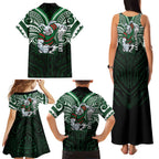 Custom South Sydney Rabbitohs Rugby Family Matching Tank Maxi Dress and Hawaiian Shirt Rabbit Warrior Polynesia Islander Rugby Mascot
