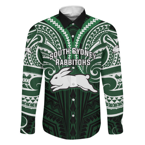 Custom South Sydney Rabbitohs Rugby Family Matching Tank Maxi Dress and Hawaiian Shirt Rabbit Warrior Polynesia Islander Rugby Mascot