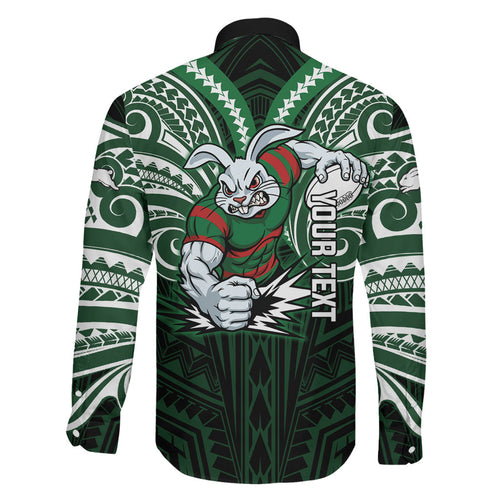 Custom South Sydney Rabbitohs Rugby Family Matching Tank Maxi Dress and Hawaiian Shirt Rabbit Warrior Polynesia Islander Rugby Mascot