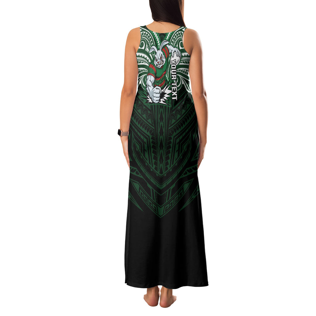 Custom South Sydney Rabbitohs Rugby Family Matching Tank Maxi Dress and Hawaiian Shirt Rabbit Warrior Polynesia Islander Rugby Mascot