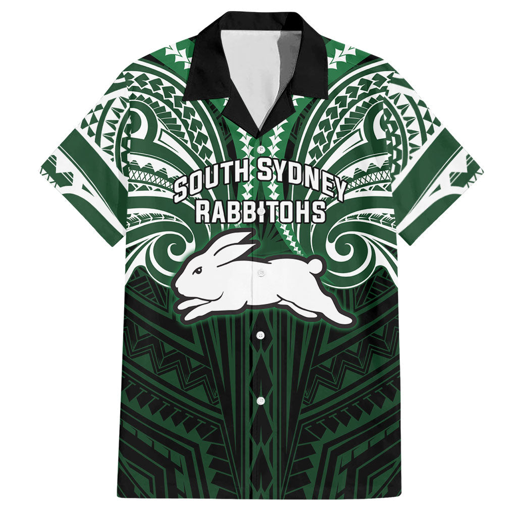 Custom South Sydney Rabbitohs Rugby Hawaiian Shirt Rabbit Warrior Polynesia Islander Rugby Mascot