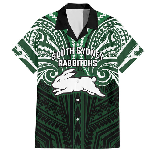 Custom South Sydney Rabbitohs Rugby Hawaiian Shirt Rabbit Warrior Polynesia Islander Rugby Mascot