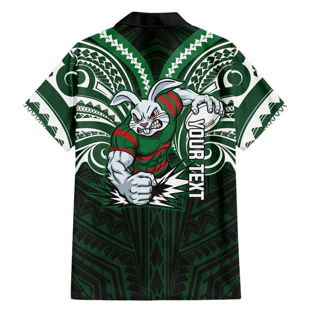 Custom South Sydney Rabbitohs Rugby Hawaiian Shirt Rabbit Warrior Polynesia Islander Rugby Mascot