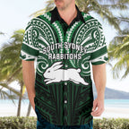 Custom South Sydney Rabbitohs Rugby Hawaiian Shirt Rabbit Warrior Polynesia Islander Rugby Mascot