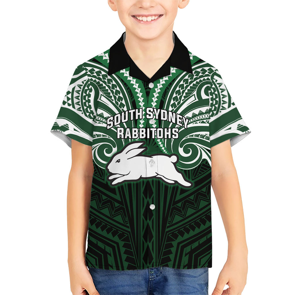 Custom South Sydney Rabbitohs Rugby Hawaiian Shirt Rabbit Warrior Polynesia Islander Rugby Mascot