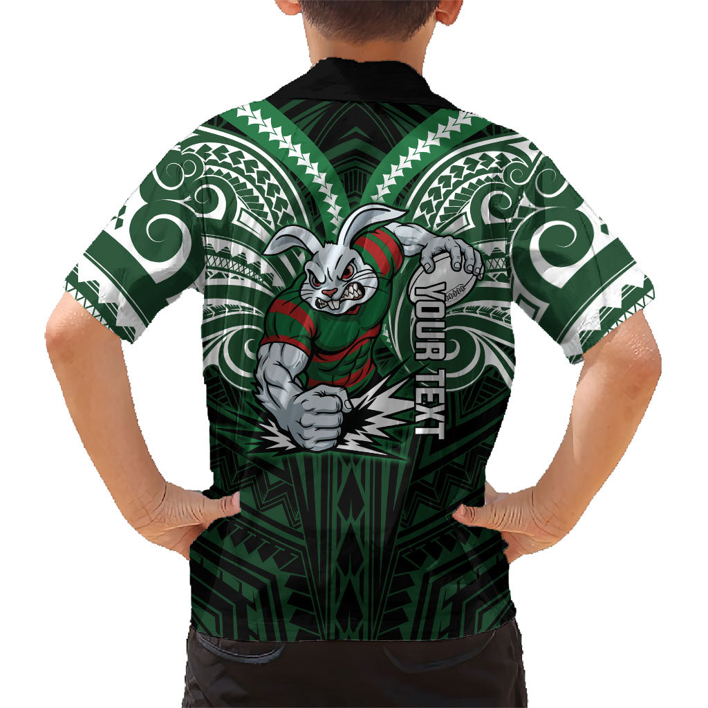 Custom South Sydney Rabbitohs Rugby Hawaiian Shirt Rabbit Warrior Polynesia Islander Rugby Mascot