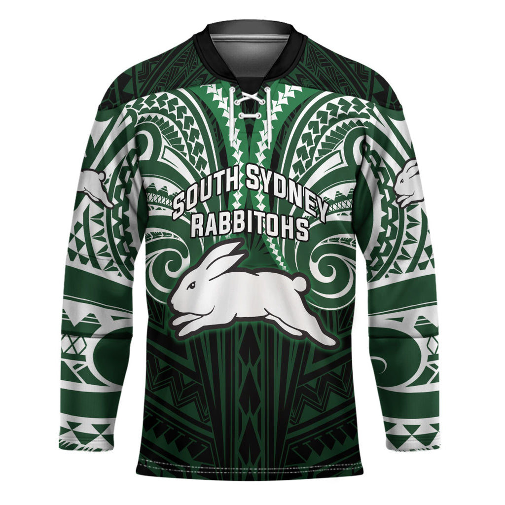 Custom South Sydney Rabbitohs Rugby Hockey Jersey Rabbit Warrior Polynesia Islander Rugby Mascot