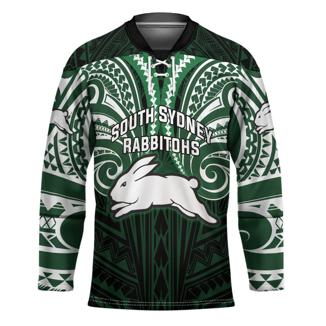 Custom South Sydney Rabbitohs Rugby Hockey Jersey Rabbit Warrior Polynesia Islander Rugby Mascot