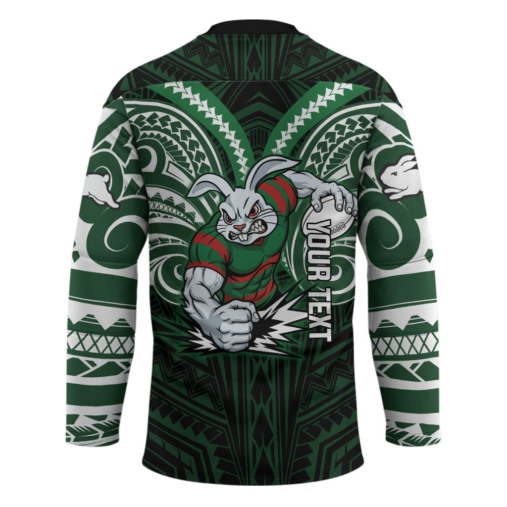 Custom South Sydney Rabbitohs Rugby Hockey Jersey Rabbit Warrior Polynesia Islander Rugby Mascot
