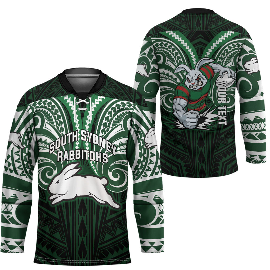 Custom South Sydney Rabbitohs Rugby Hockey Jersey Rabbit Warrior Polynesia Islander Rugby Mascot