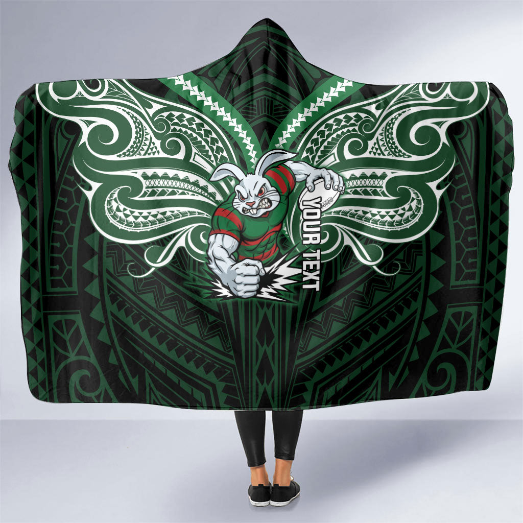 Custom South Sydney Rabbitohs Rugby Hooded Blanket Rabbit Warrior Polynesia Islander Rugby Mascot