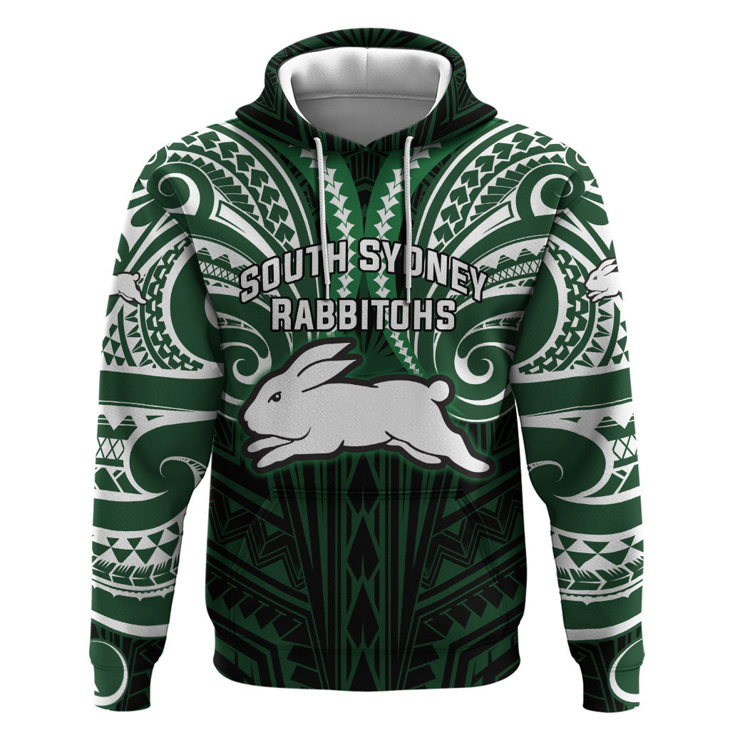 Custom South Sydney Rabbitohs Rugby Hoodie Rabbit Warrior Polynesia Islander Rugby Mascot