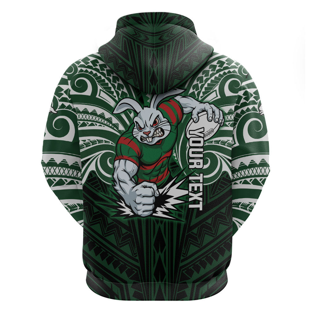 Custom South Sydney Rabbitohs Rugby Hoodie Rabbit Warrior Polynesia Islander Rugby Mascot