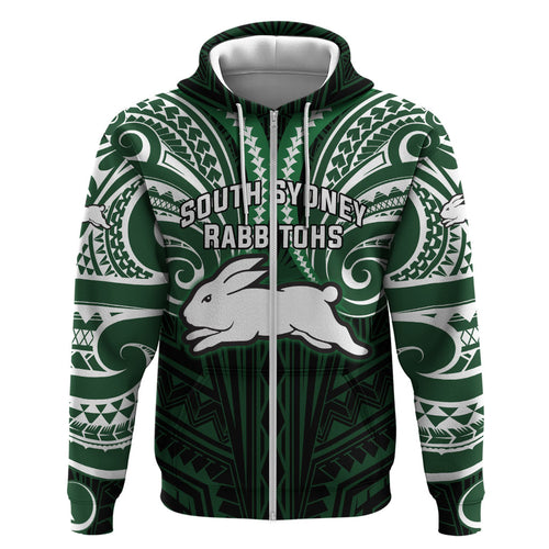 Custom South Sydney Rabbitohs Rugby Hoodie Rabbit Warrior Polynesia Islander Rugby Mascot