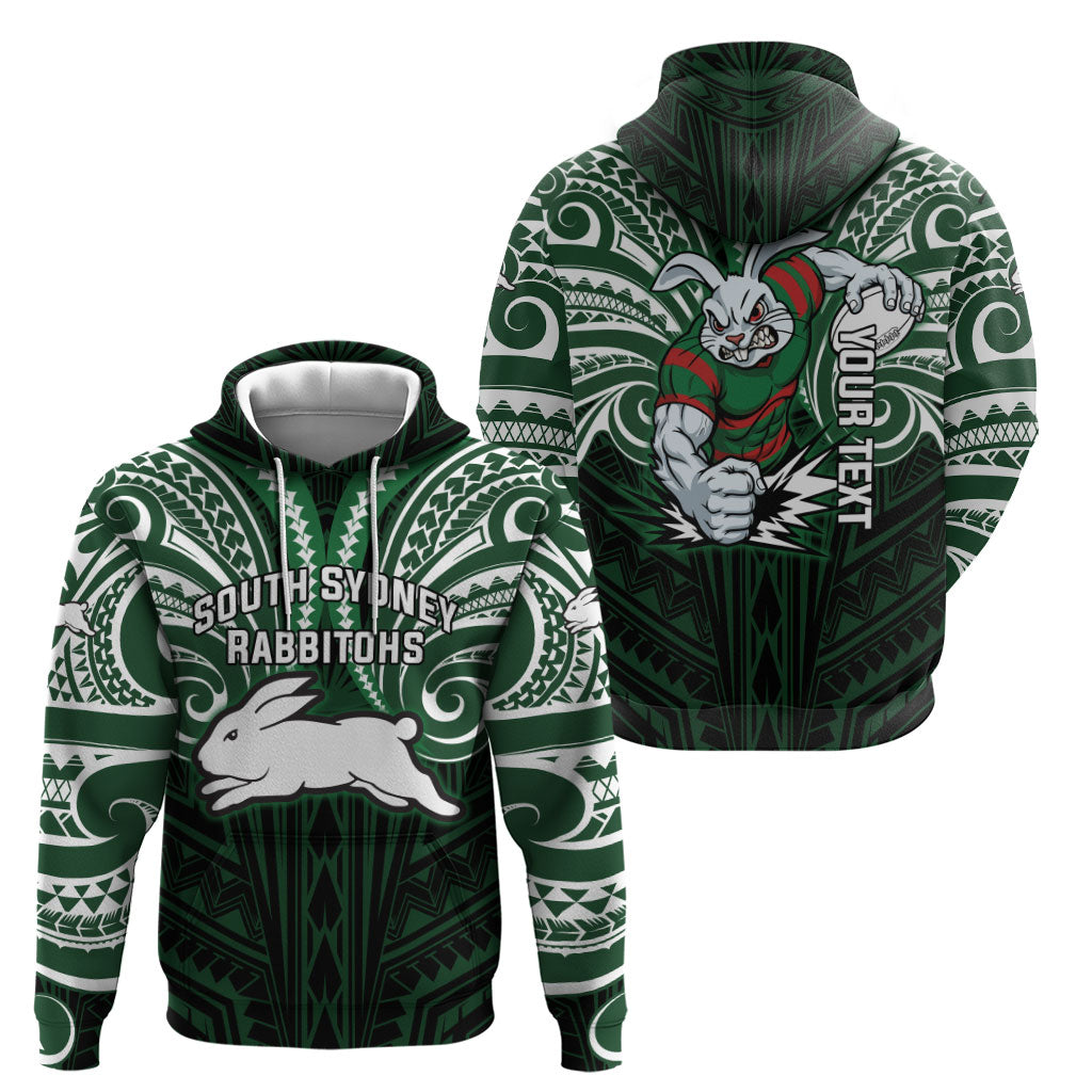 Custom South Sydney Rabbitohs Rugby Hoodie Rabbit Warrior Polynesia Islander Rugby Mascot