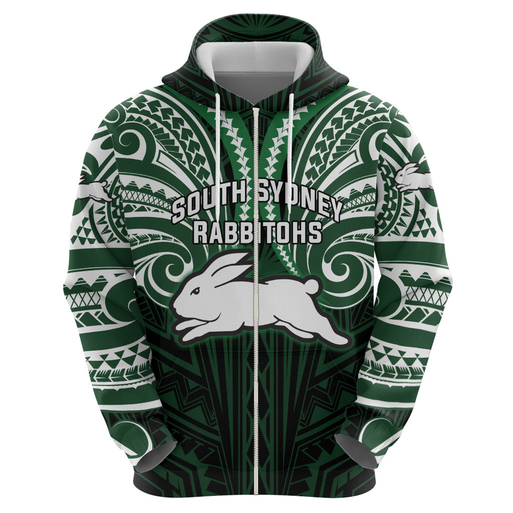 Custom South Sydney Rabbitohs Rugby Hoodie Rabbit Warrior Polynesia Islander Rugby Mascot