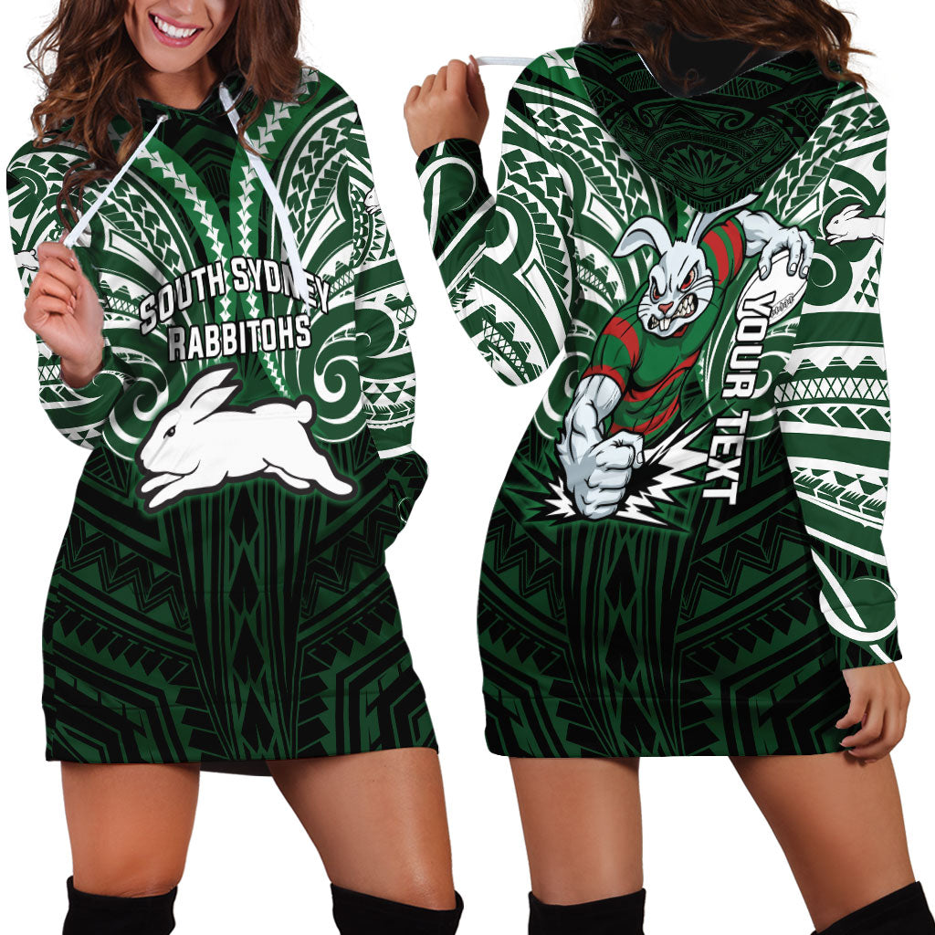 Custom South Sydney Rabbitohs Rugby Hoodie Dress Rabbit Warrior Polynesia Islander Rugby Mascot