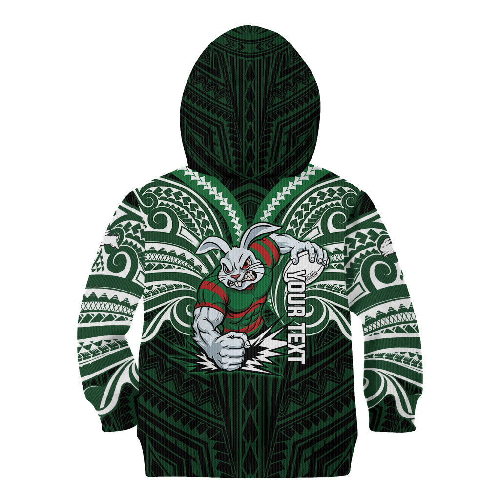 Custom South Sydney Rabbitohs Rugby Kid Hoodie Rabbit Warrior Polynesia Islander Rugby Mascot