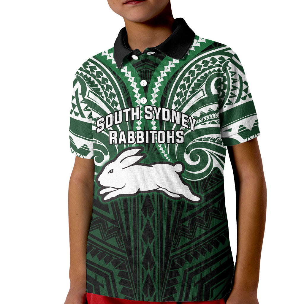 Custom South Sydney Rabbitohs Rugby Kid Polo Shirt Rabbit Warrior Polynesia Islander Rugby Mascot