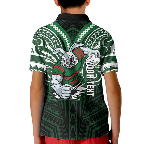 Custom South Sydney Rabbitohs Rugby Kid Polo Shirt Rabbit Warrior Polynesia Islander Rugby Mascot