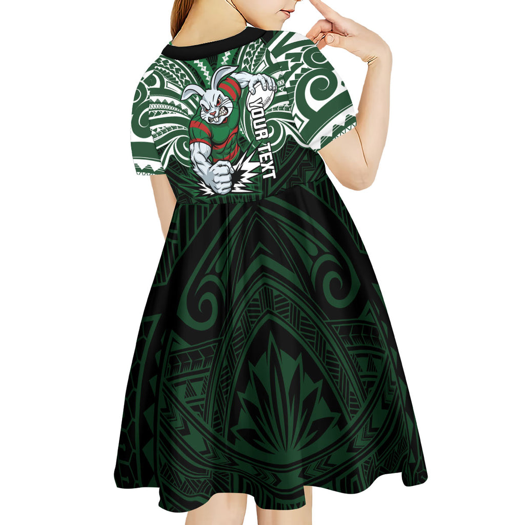 Custom South Sydney Rabbitohs Rugby Kid Short Sleeve Dress Rabbit Warrior Polynesia Islander Rugby Mascot
