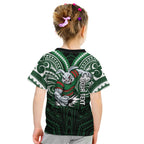 Custom South Sydney Rabbitohs Rugby Kid T Shirt Rabbit Warrior Polynesia Islander Rugby Mascot