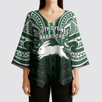Custom South Sydney Rabbitohs Rugby Kimono Sleeve Blouse Rabbit Warrior Polynesia Islander Rugby Mascot