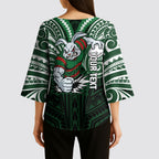 Custom South Sydney Rabbitohs Rugby Kimono Sleeve Blouse Rabbit Warrior Polynesia Islander Rugby Mascot