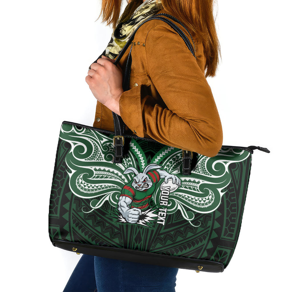 Custom South Sydney Rabbitohs Rugby Leather Tote Bag Rabbit Warrior Polynesia Islander Rugby Mascot