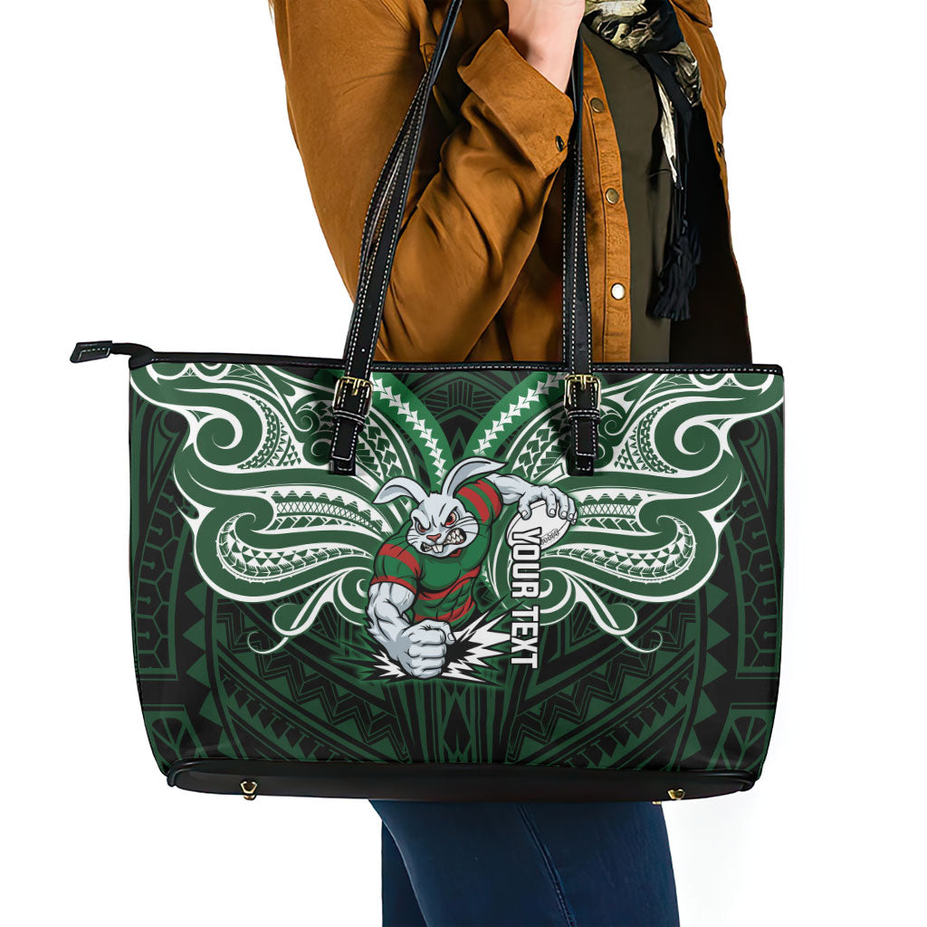 Custom South Sydney Rabbitohs Rugby Leather Tote Bag Rabbit Warrior Polynesia Islander Rugby Mascot
