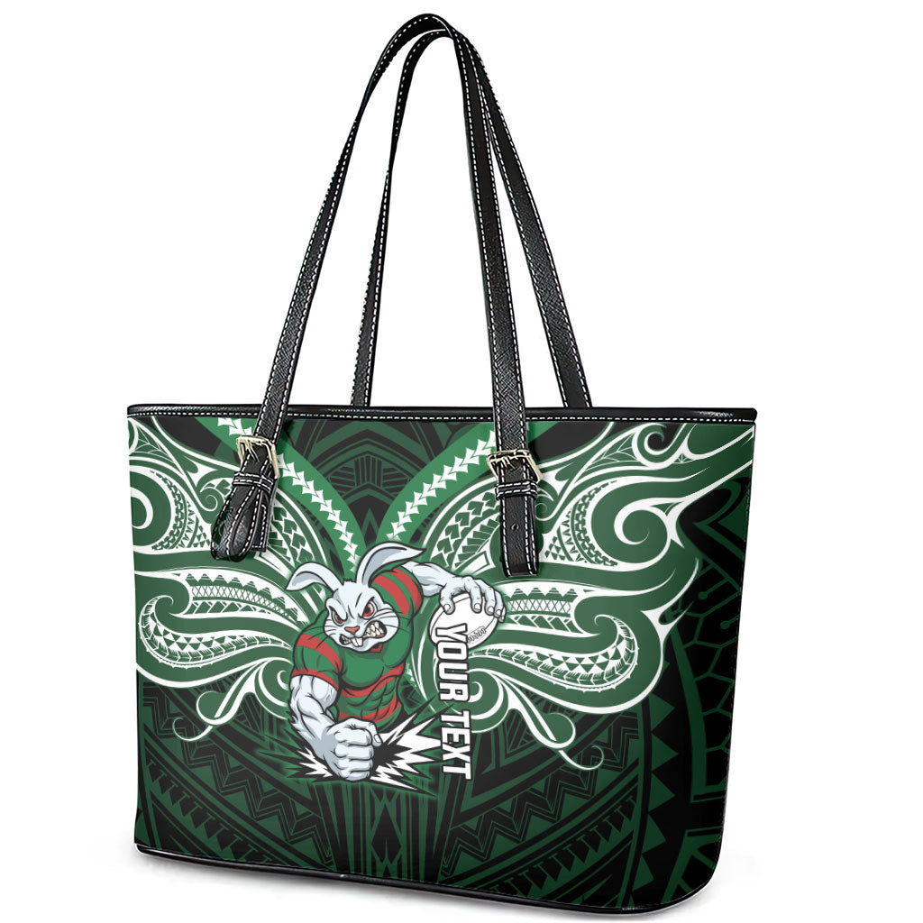 Custom South Sydney Rabbitohs Rugby Leather Tote Bag Rabbit Warrior Polynesia Islander Rugby Mascot