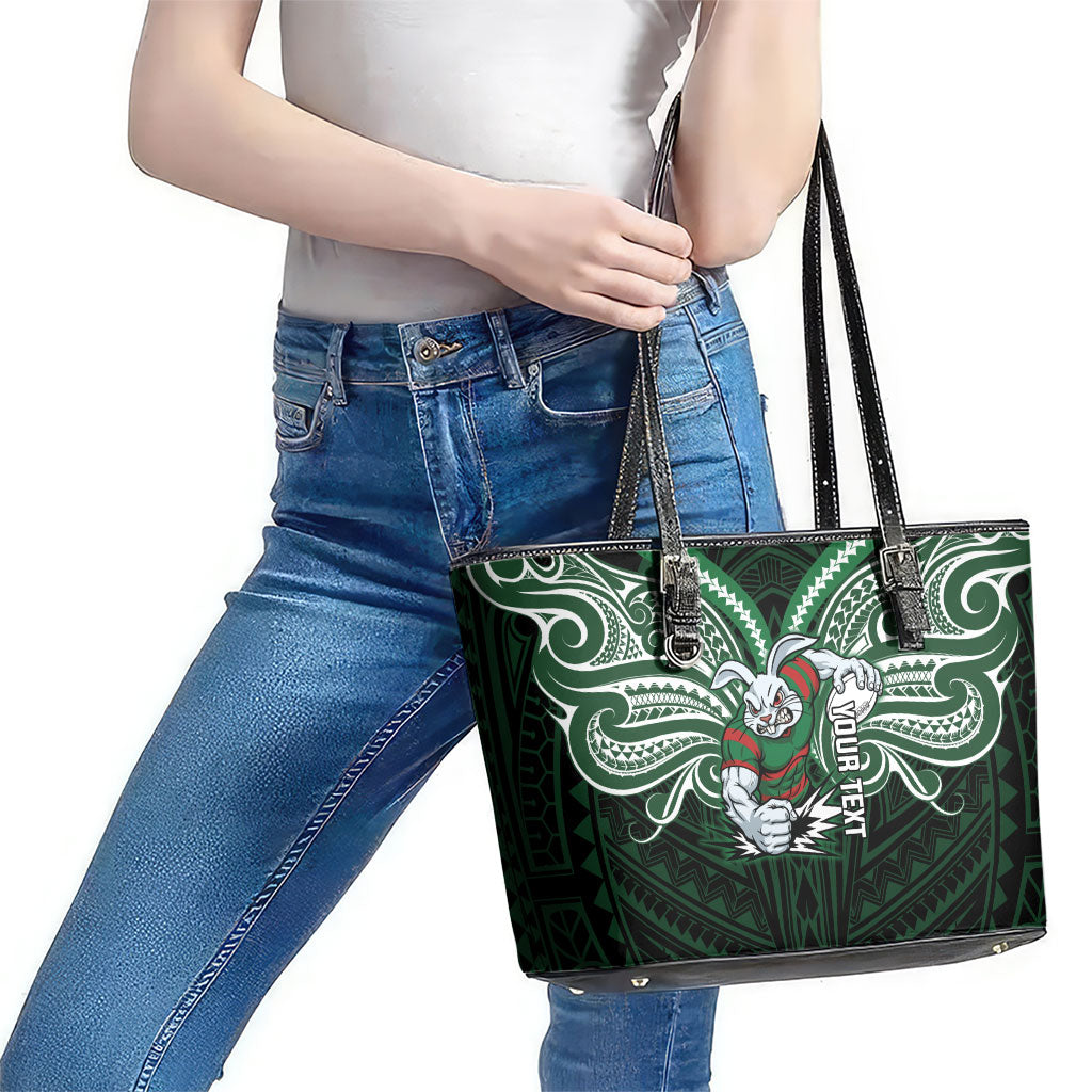 Custom South Sydney Rabbitohs Rugby Leather Tote Bag Rabbit Warrior Polynesia Islander Rugby Mascot