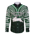 Custom South Sydney Rabbitohs Rugby Long Sleeve Button Shirt Rabbit Warrior Polynesia Islander Rugby Mascot