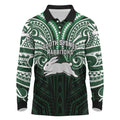 Custom South Sydney Rabbitohs Rugby Long Sleeve Polo Shirt Rabbit Warrior Polynesia Islander Rugby Mascot