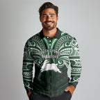 Custom South Sydney Rabbitohs Rugby Long Sleeve Polo Shirt Rabbit Warrior Polynesia Islander Rugby Mascot