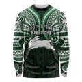 Custom South Sydney Rabbitohs Rugby Long Sleeve Shirt Rabbit Warrior Polynesia Islander Rugby Mascot