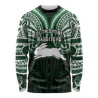Custom South Sydney Rabbitohs Rugby Long Sleeve Shirt Rabbit Warrior Polynesia Islander Rugby Mascot