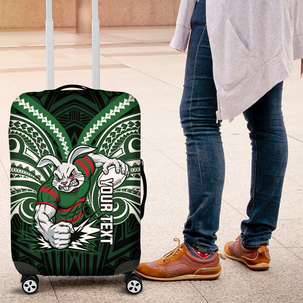 Custom South Sydney Rabbitohs Rugby Luggage Cover Rabbit Warrior Polynesia Islander Rugby Mascot