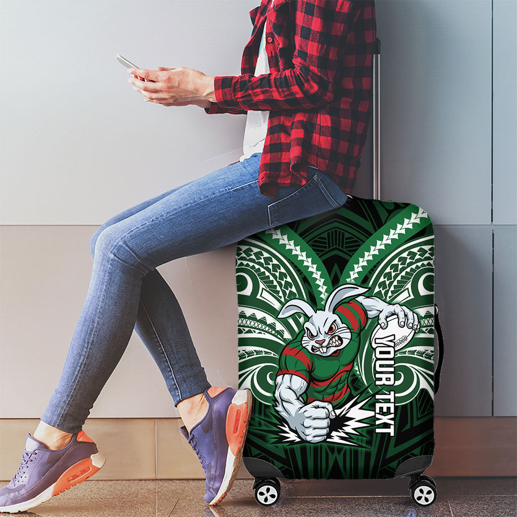 Custom South Sydney Rabbitohs Rugby Luggage Cover Rabbit Warrior Polynesia Islander Rugby Mascot