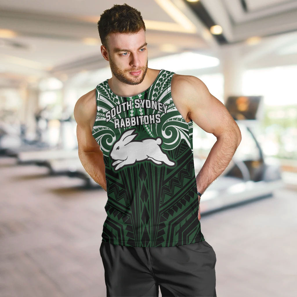 Custom South Sydney Rabbitohs Rugby Men Tank Top Rabbit Warrior Polynesia Islander Rugby Mascot