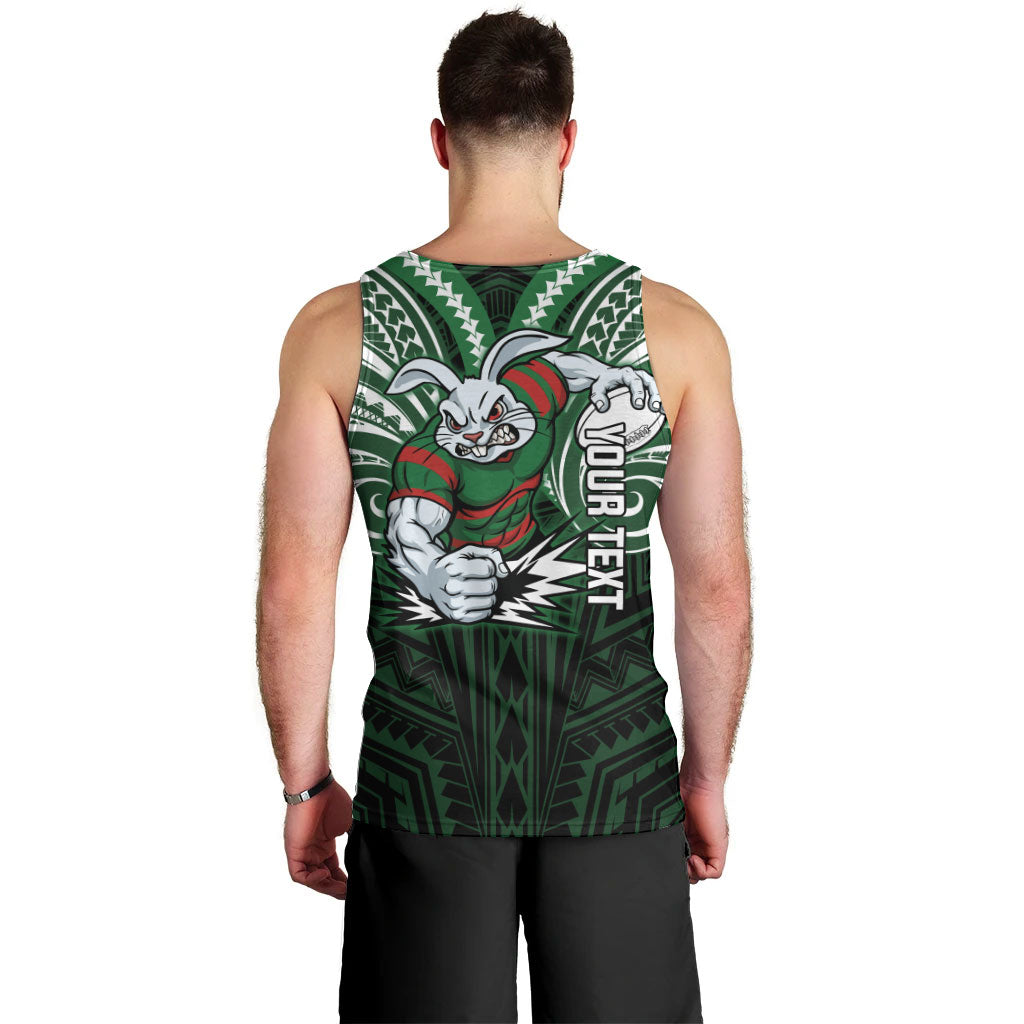 Custom South Sydney Rabbitohs Rugby Men Tank Top Rabbit Warrior Polynesia Islander Rugby Mascot